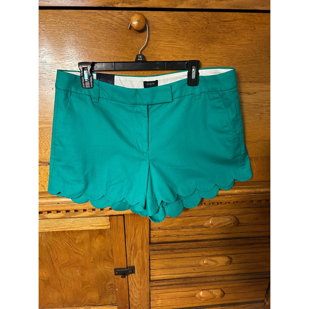 J.Crew Preppy Nautical Classic Chic Coastal Scalloped Hem Chino Shorts Green NEW